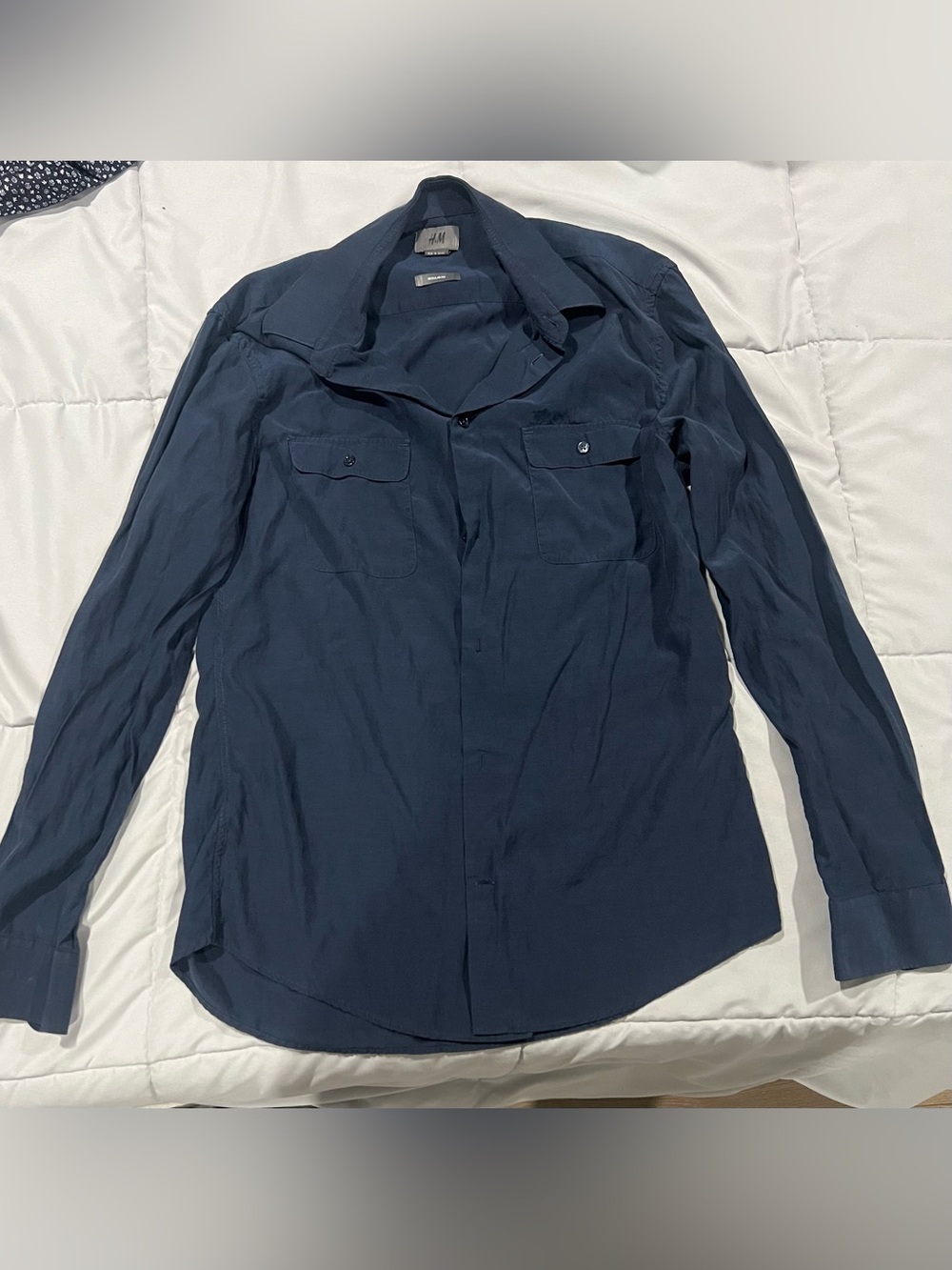 H&M Men's Dark Navy Lightweight Button-Down Shirt Jacket
